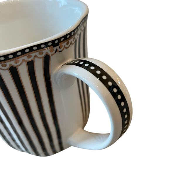 Grace Teaware Porcelain Coffee Mug Set of 2 Black & White Stripe Gold Accent New - Picture 15 of 16